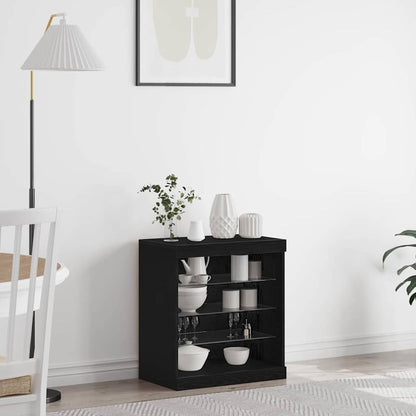 Sideboard with LED Lights 60,5x37x67 cm Black oak