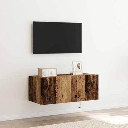 TV Wall Cabinet with LED Lights Width 80 cm Old wood 31 cm