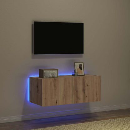 TV Wall Cabinet with LED Lights Width 80 cm Artisan oak 31 cm