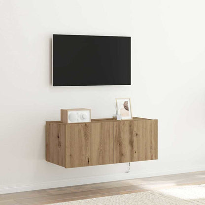 TV Wall Cabinet with LED Lights Width 80 cm Artisan oak 31 cm