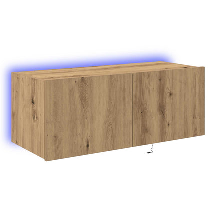 TV Wall Cabinet with LED Lights Width 80 cm Artisan oak 31 cm