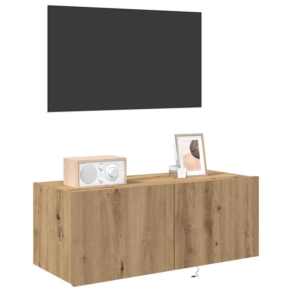 TV Wall Cabinet with LED Lights Width 80 cm Artisan oak 31 cm