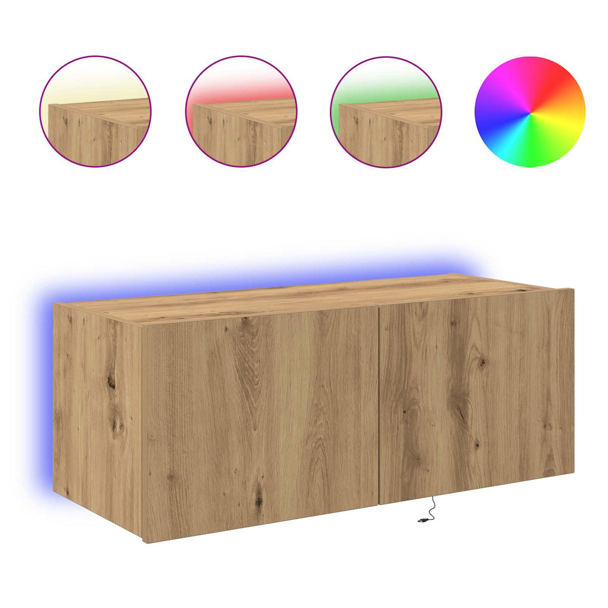 TV Wall Cabinet with LED Lights Width 80 cm Artisan oak 31 cm
