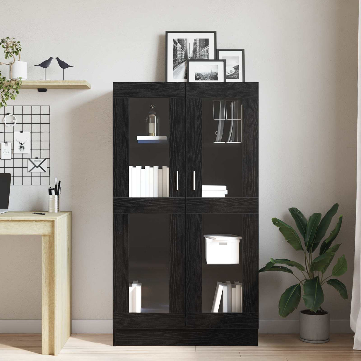 Vitrine Cabinet 82.5x30.5x150 cm Engineered Wood Black oak