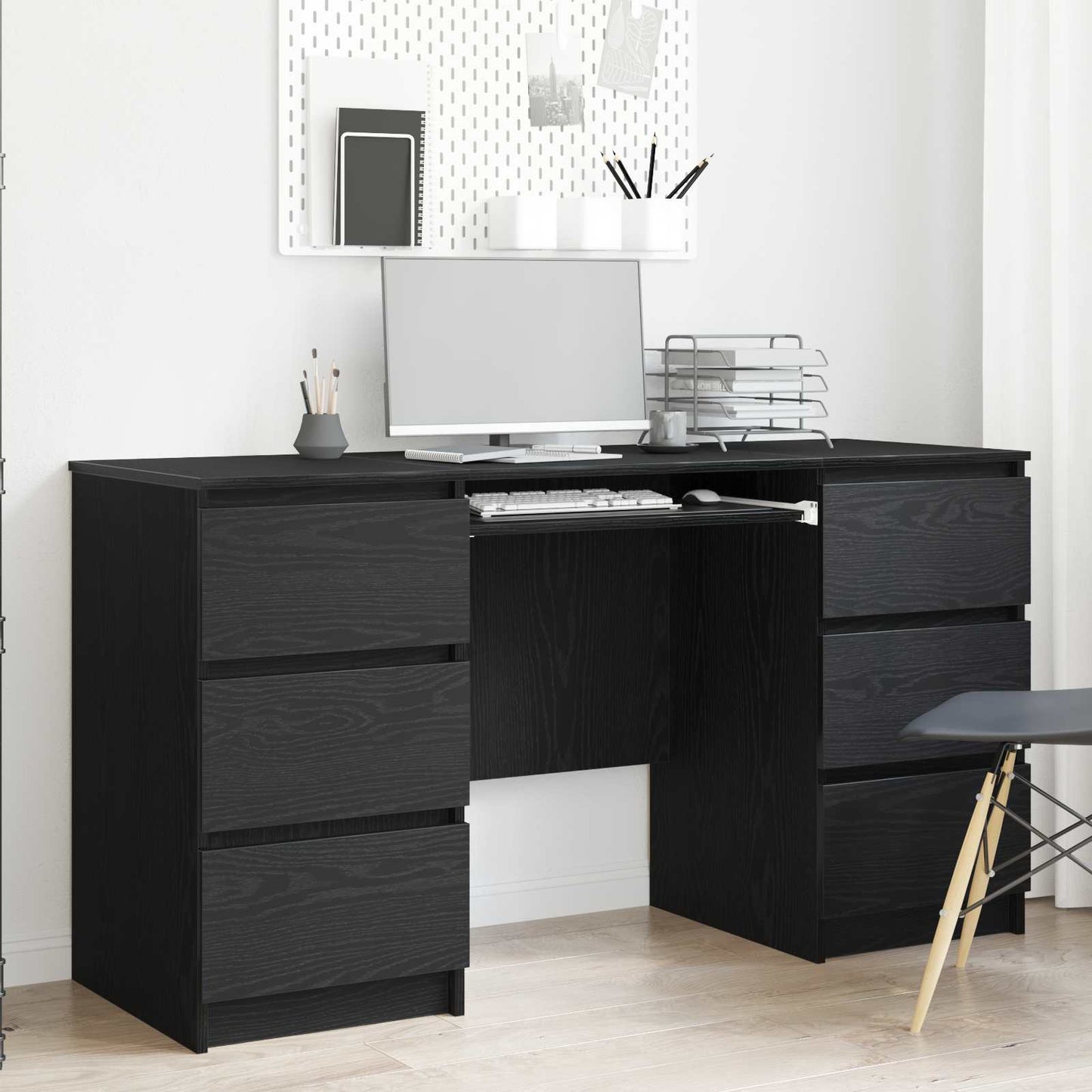 vidaXL Desk Black Oak Engineered Wood 140 x 50 x 76 cm 1