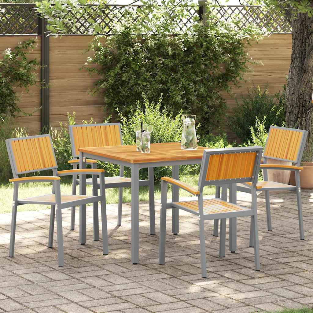 vidaXL Stacking Chair 4 pcs Brown Solid Acacia Wood Stackable 1