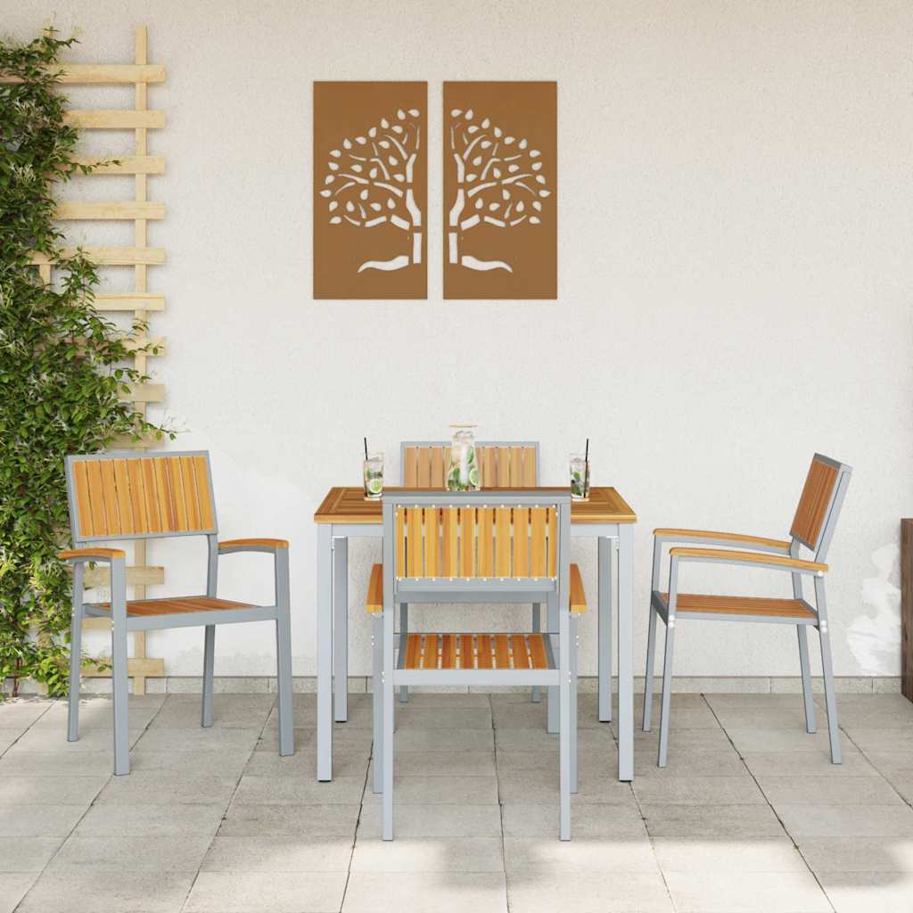 vidaXL Stacking Chair 4 pcs Brown Solid Acacia Wood Stackable 3