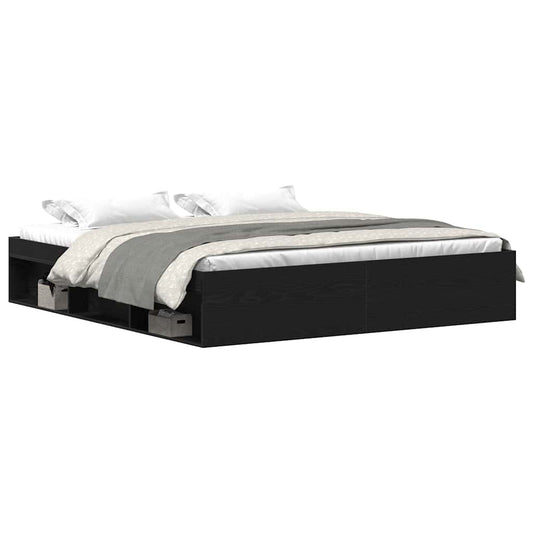 vidaXL Bed Frame without Mattress Black Oak 200x200 cm Engineered Wood 2
