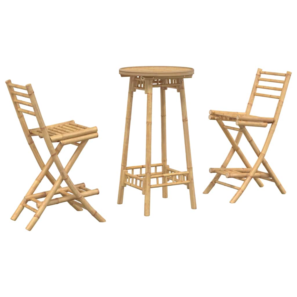 vidaXL 3 Piece Outdoor Bar Set Foldable Bamboo 2