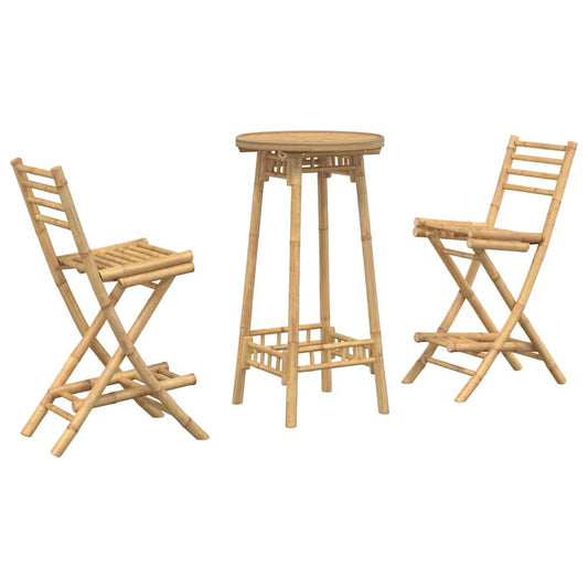 vidaXL 3 Piece Outdoor Bar Set Foldable Bamboo 2