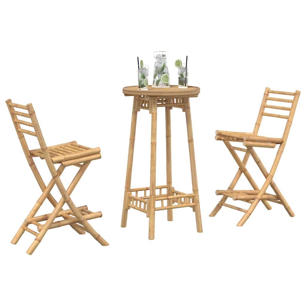 vidaXL 3 Piece Outdoor Bar Set Foldable Bamboo 4