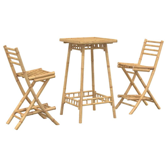 3 Piece Outdoor Bar Set Foldable Bamboo Round