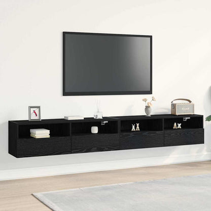 TV Wall Cabinets 100x30x30 cm Engineered Wood 2 pcs Black oak