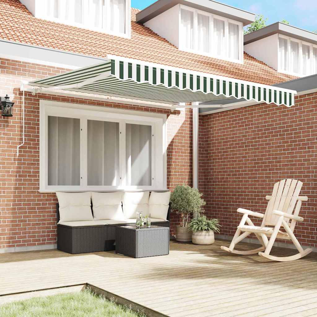 vidaXL Retractable Awning Green and White 300 x 250 x 165 cm 3