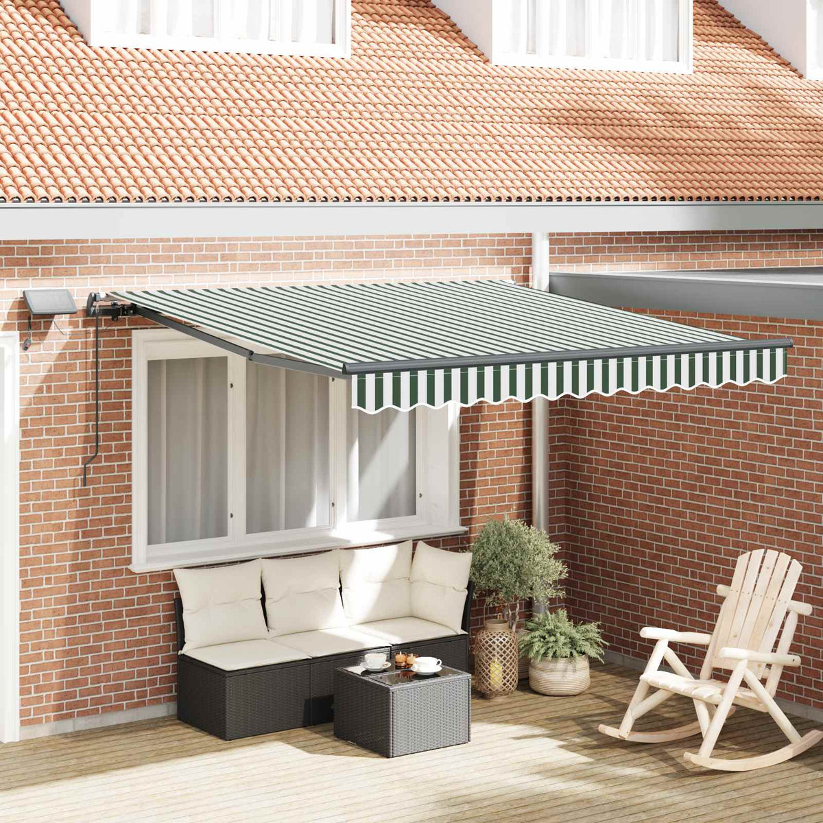 vidaXL Retractable Awning Green and White 300 x 250 cm 1