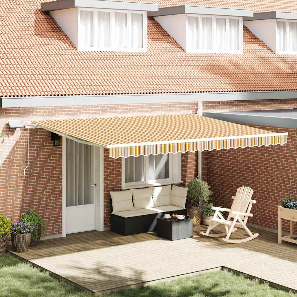 Manual Retractable Awning 450x300 cm with White Frame Yellow/grey/white