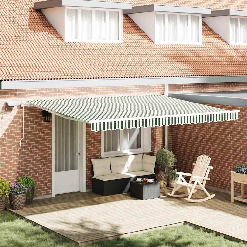 Manual Retractable Awning 450x300 cm with White Frame Green and white