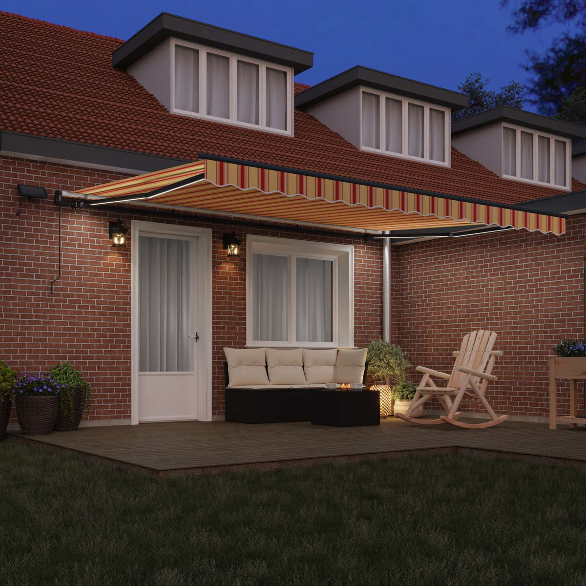 Manual Awning with Solar LED 4.5 x 3.5 m with Anthracite Frame Drop 350 cm Width 450 cm Yellow/orange/white