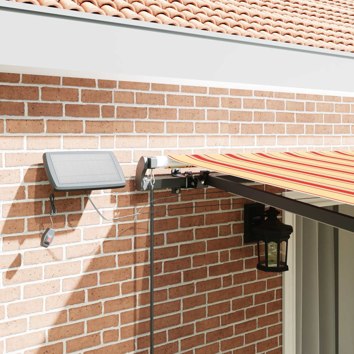 Manual Awning with Solar LED 4.5 x 3.5 m with Anthracite Frame Drop 350 cm Width 450 cm Yellow/orange/white