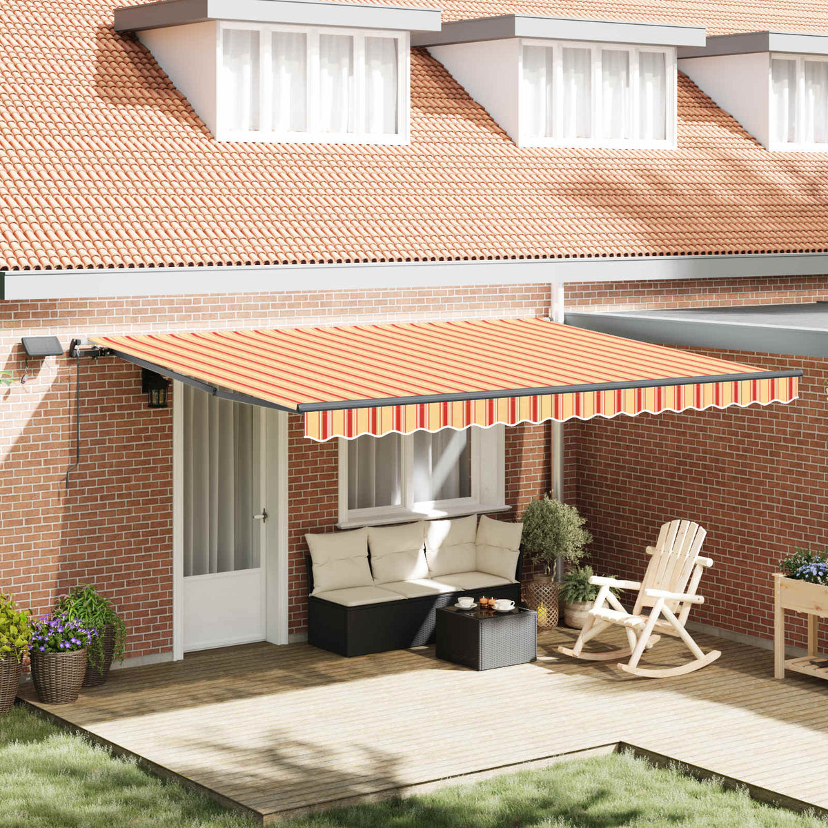 Manual Awning with Solar LED 4.5 x 3.5 m with Anthracite Frame Drop 350 cm Width 450 cm Yellow/orange/white