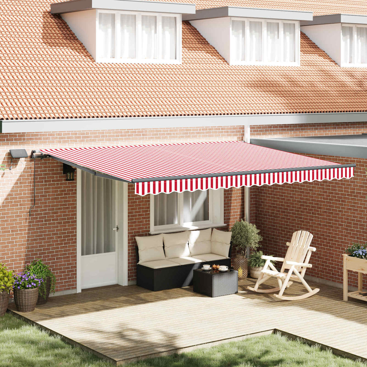 Manual Awning with Solar LED 4.5 x 3.5 m with Anthracite Frame Drop 350 cm Width 450 cm Red and white
