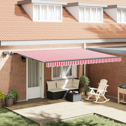 Manual Awning with Solar LED 4.5 x 3.5 m with Anthracite Frame Drop 350 cm Width 450 cm Red and white
