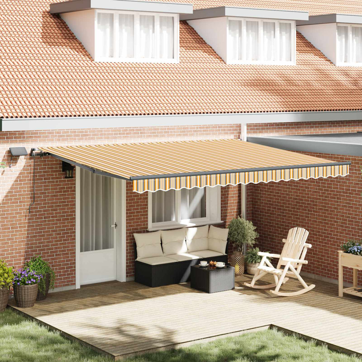 Manual Awning with Solar LED 4.5 x 3.5 m with Anthracite Frame Drop 350 cm Width 450 cm Yellow/grey/white