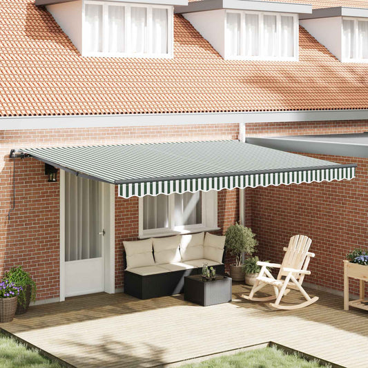 Manual Awning 4.5 x 3.5 m 100% Polyester with Anthracite Frame Drop 350 cm Width 450 cm Green and white