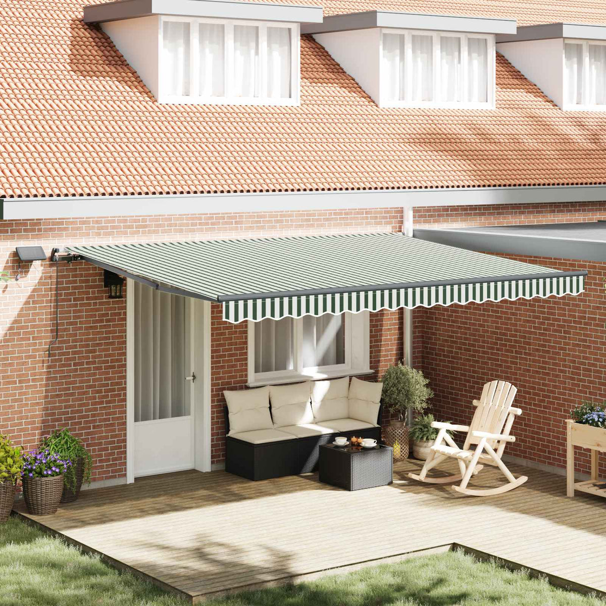 Manual Awning with Solar LED 4.5 x 3.5 m with Anthracite Frame Drop 350 cm Width 450 cm Green and white