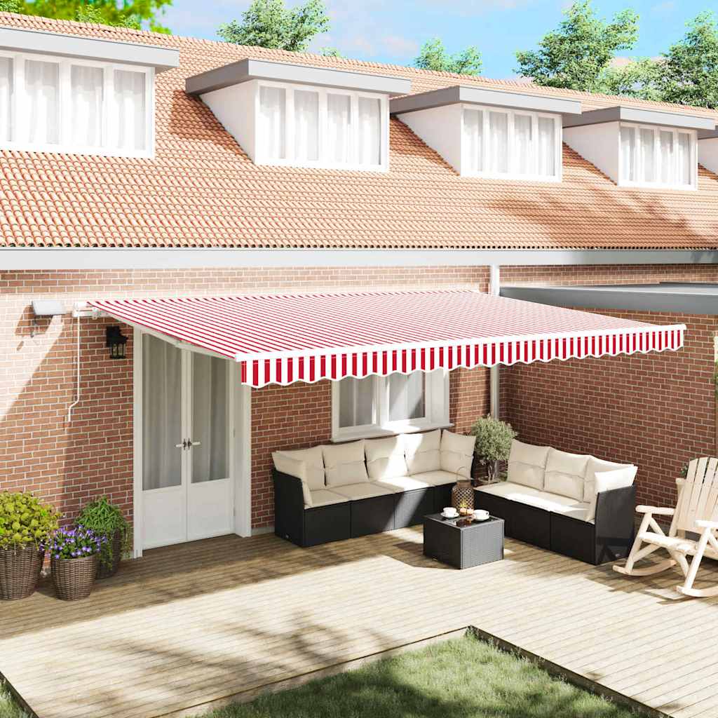 Manual Awning with Solar LED 5 x 3 m with White Frame Drop 300 cm Width 500 cm Red and white