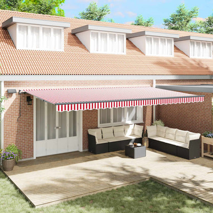 Manual Awning with Solar LED 6 x 3 m 100% Polyester with Anthracite Frame Drop 300 cm Width 600 cm Red and white