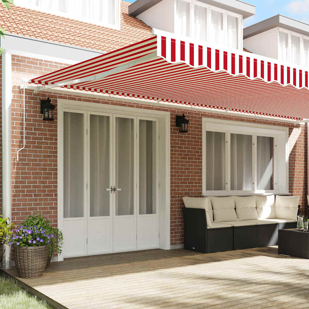 vidaXL Manual Awning 6 x 3.5 m Red and White Stripe 100% Polyester 3