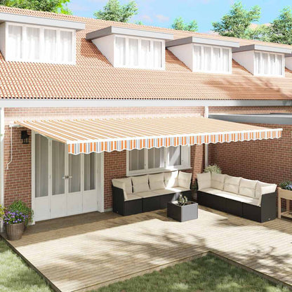 vidaXL Manual Awning 6 x 3.5 m Orange Grey Blue and White Stripe 1