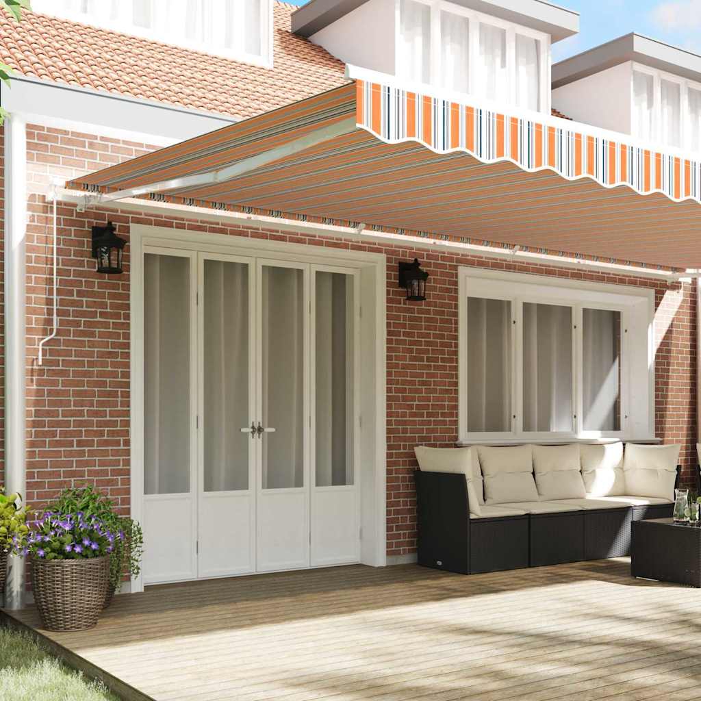 vidaXL Manual Awning 6 x 3.5 m Orange Grey Blue and White Stripe 3