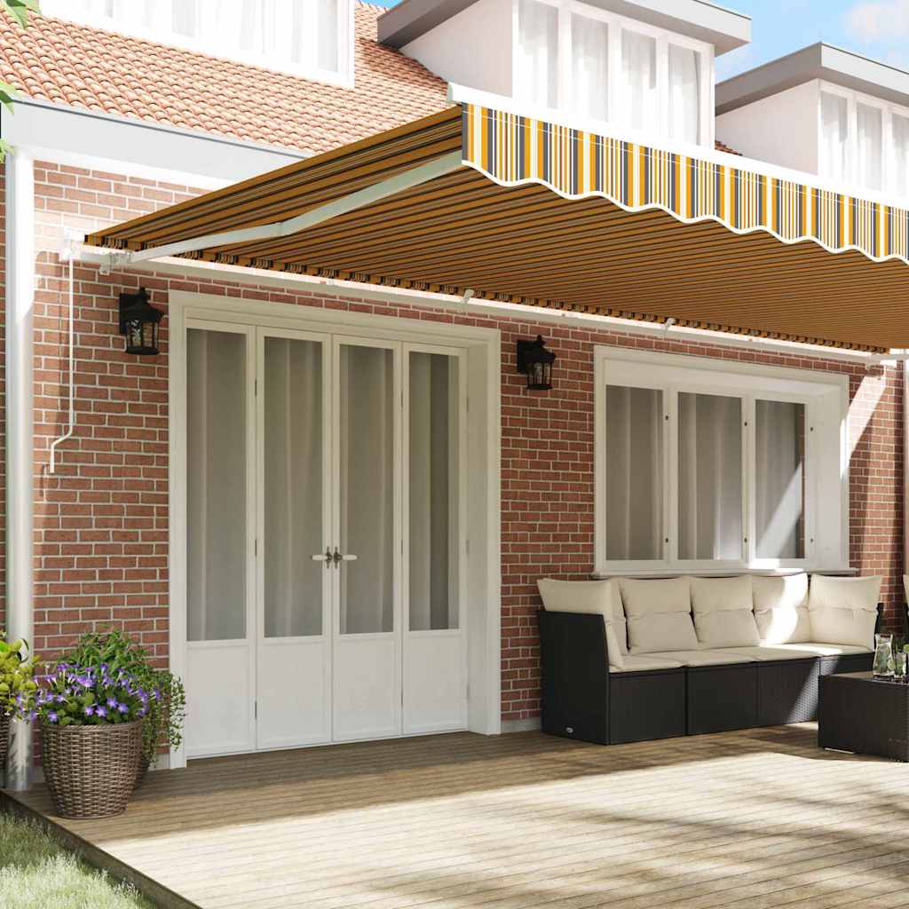vidaXL Manual Awning 6 x 3.5 m Yellow Grey and White Stripe 3