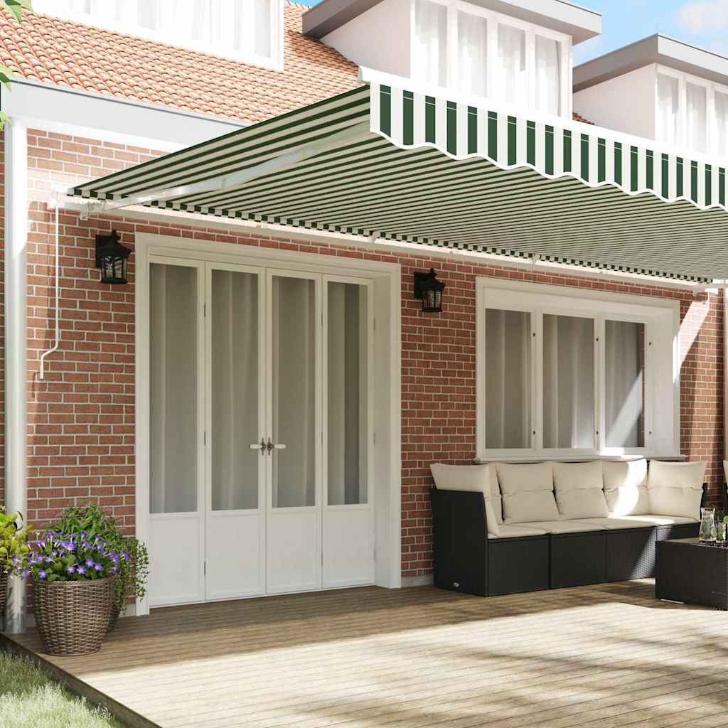 vidaXL Manual Awning 6 x 3.5 m Green and White Stripe 100% Polyester 3