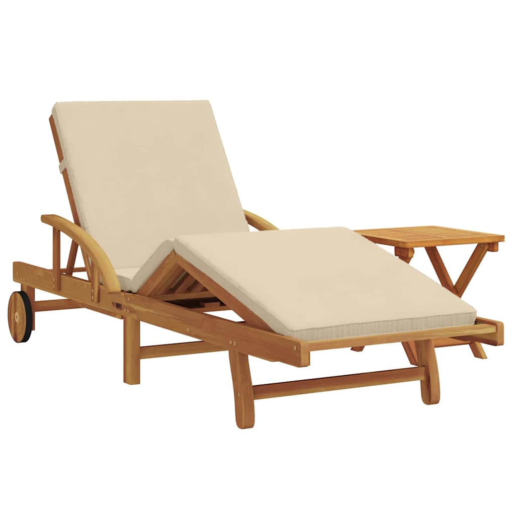 vidaXL Sun Lounger 2 pcs Solid Acacia Wood Beige 2
