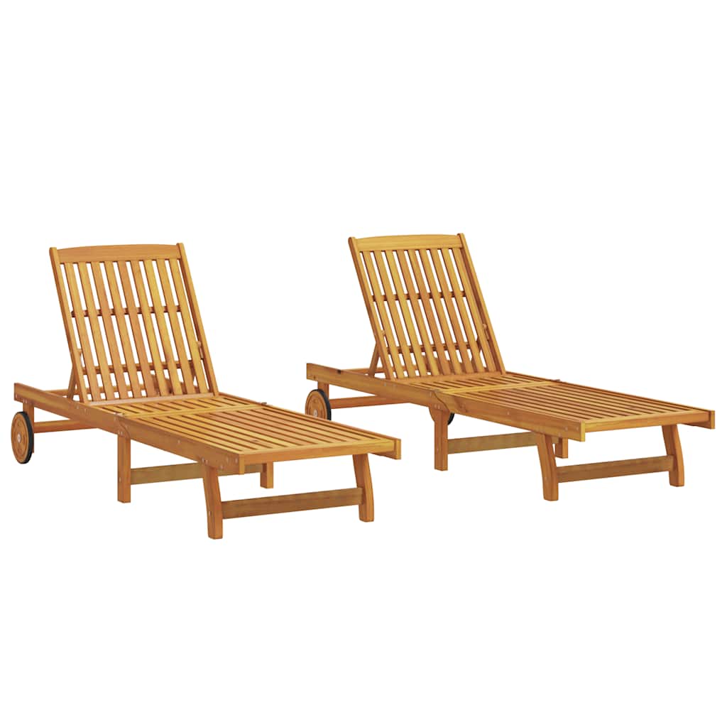 vidaXL Sun Loungers 2 pcs with Wheels Solid Wood Acacia 2
