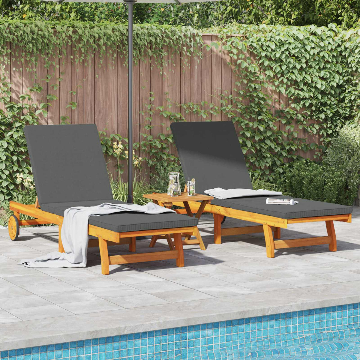 vidaXL Sun Lounger 2 pcs Solid Acacia Wood Brown Dark Grey