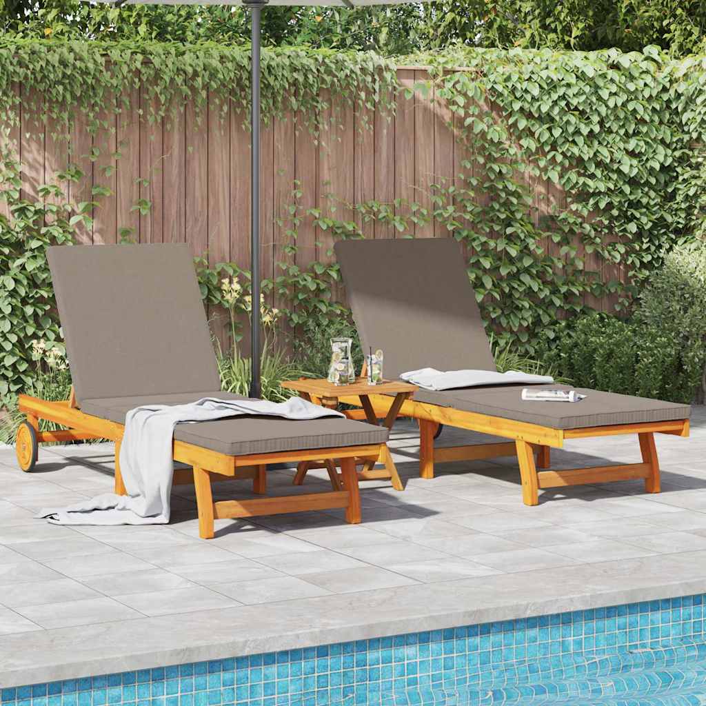 vidaXL Sun Lounger 2 pcs Solid Acacia Wood Brown Taupe