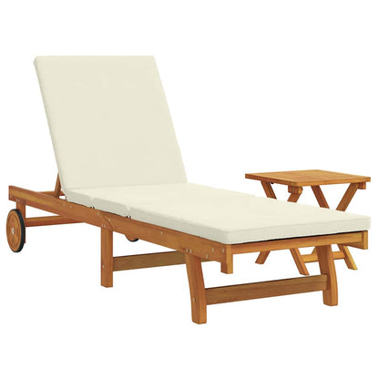 Sun Lounger 2 pcs Solid Acacia Wood Brown Cream white Sun lounger +table