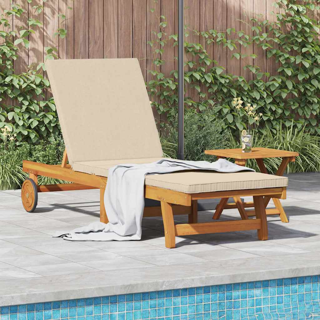 Sun Lounger 2 pcs Solid Acacia Wood Brown Beige Sun lounger +table