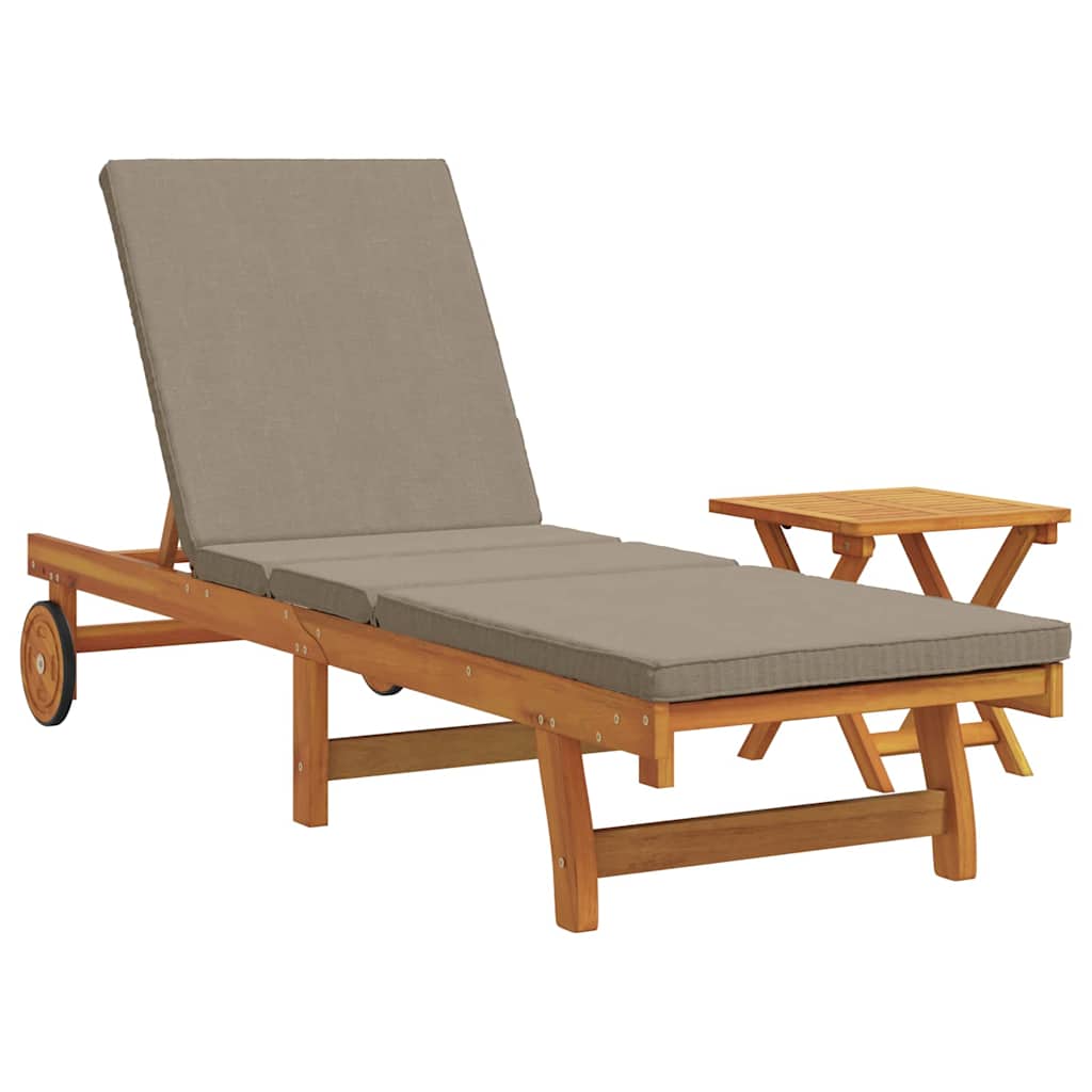 Sun Lounger 2 pcs Solid Acacia Wood Brown Taupe Sun lounger +table