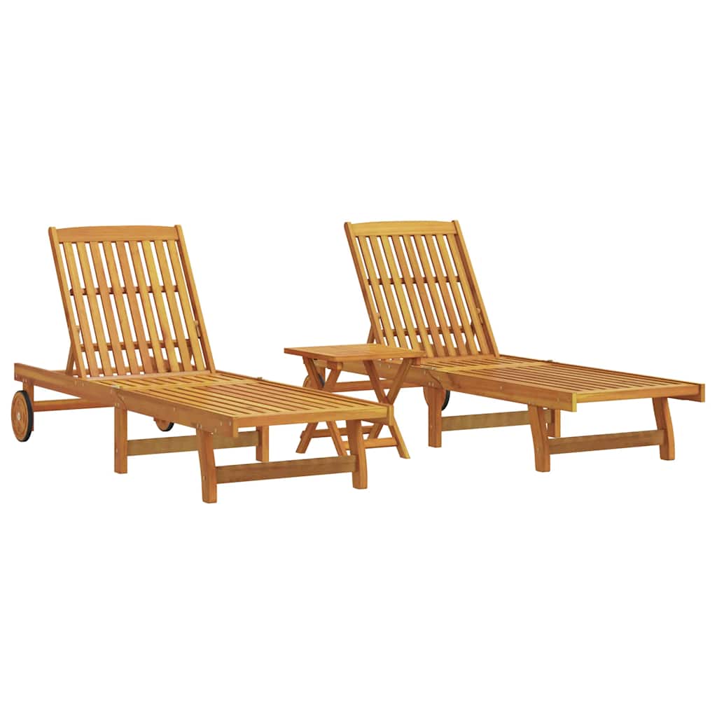 vidaXL Wheeled Sun Loungers 2 pcs with Table Solid Wood Acacia 2