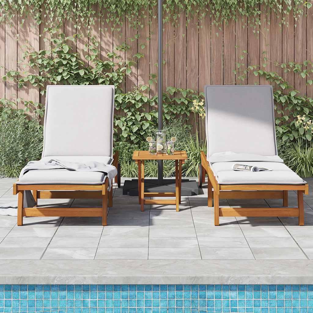 vidaXL Wheeled Sun Loungers 2 pcs with Table Solid Wood Acacia 3