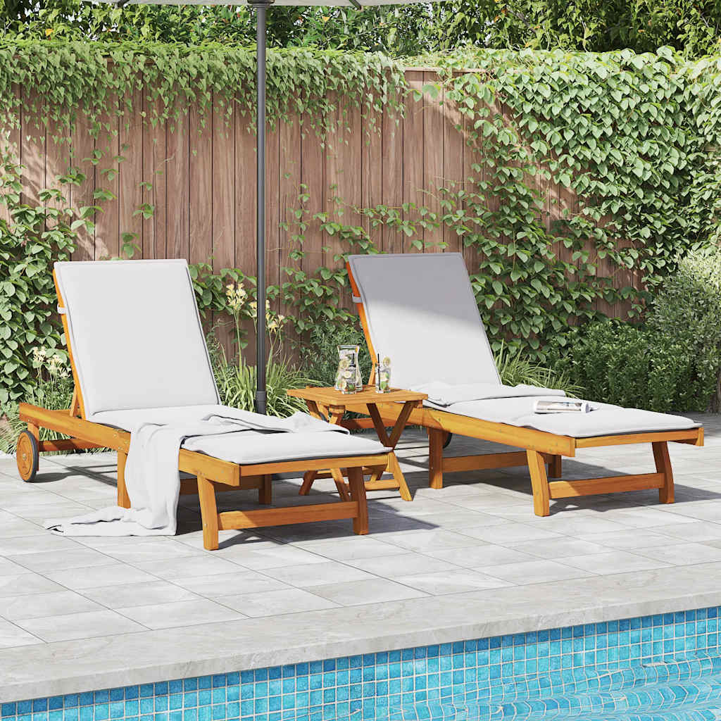 vidaXL Wheeled Sun Loungers 2 pcs with Table Solid Wood Acacia 1