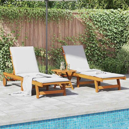 vidaXL Wheeled Sun Loungers 2 pcs with Table Solid Wood Acacia 1