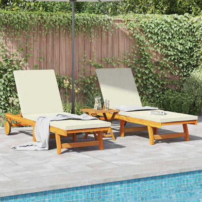 vidaXL Sun Lounger 2 pcs Solid Acacia Wood Brown Cream White