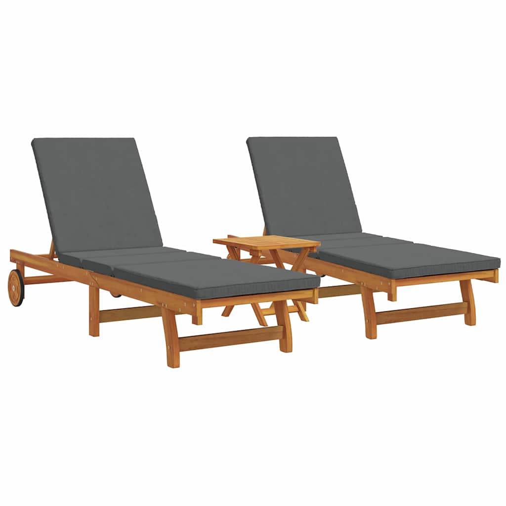 vidaXL Sun Lounger 2 pcs Solid Acacia Wood Brown Dark Grey