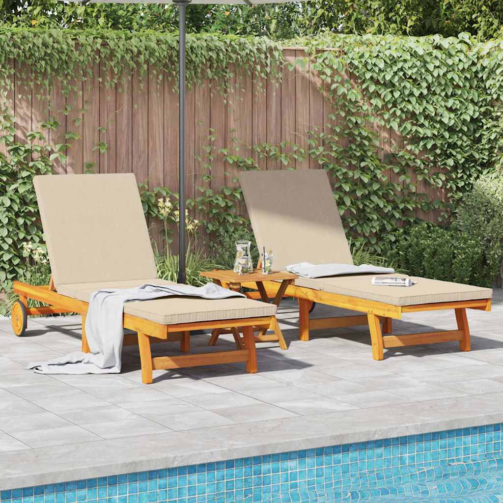 vidaXL Sun Lounger 2 pcs Solid Acacia Wood Brown Beige